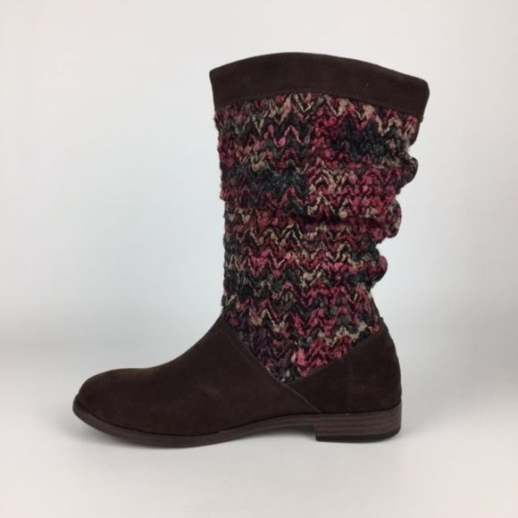 Toms Serra Sweater Slouchy Boot Brown Suede Leather Knit 8 - Picture 7 of 16